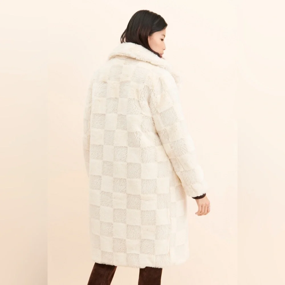 Apparis Tikka Checkerboard Faux Fur Coat, Size Small, $695